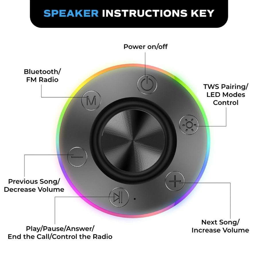 speaker bluetooth shower lights rgb radio fm suction ipx7 waterproof